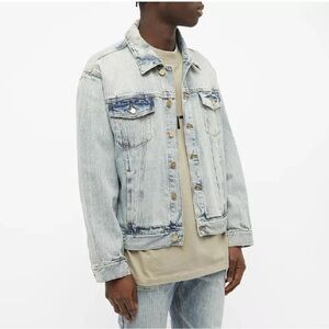 Fear Of God Essentials Denim Trucker Jean Jacket Light Indigo Blue Large Rare